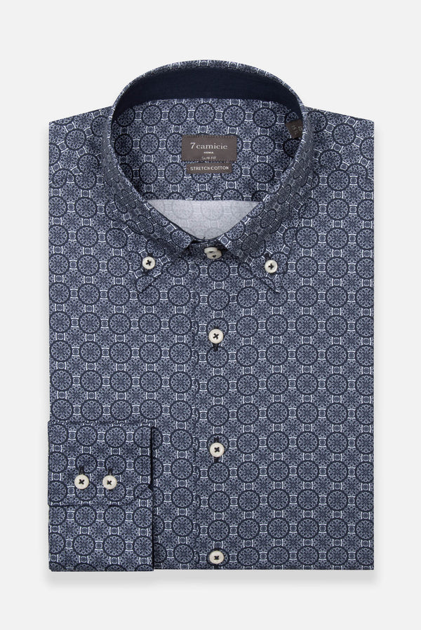 Roma Sport Poplin Stretch Man Shirt Blue White