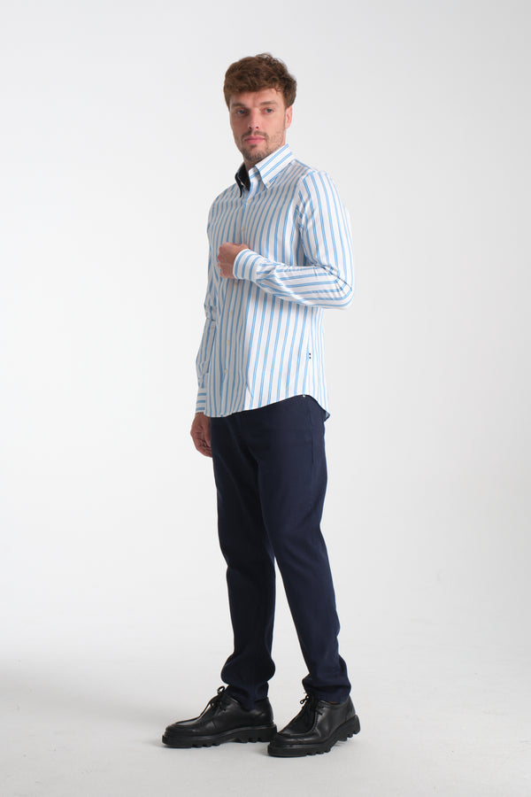 Camisa Hombre Roma Sport Armaturato Blanco Azul Claro
