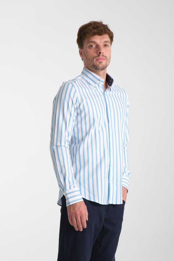 Camisa Hombre Roma Sport Armaturato Blanco Azul Claro