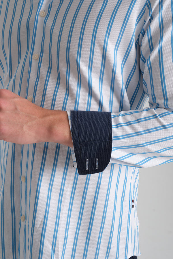 Camisa Hombre Roma Sport Armaturato Blanco Azul Claro