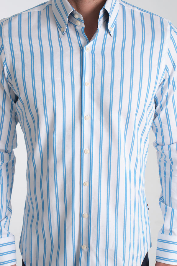 Camisa Hombre Roma Sport Armaturato Blanco Azul Claro