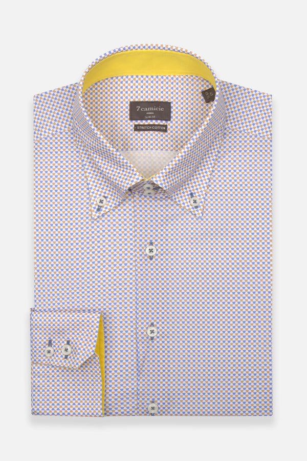 Camicia Uomo Roma Sport Popelin Stretch Blu Giallo