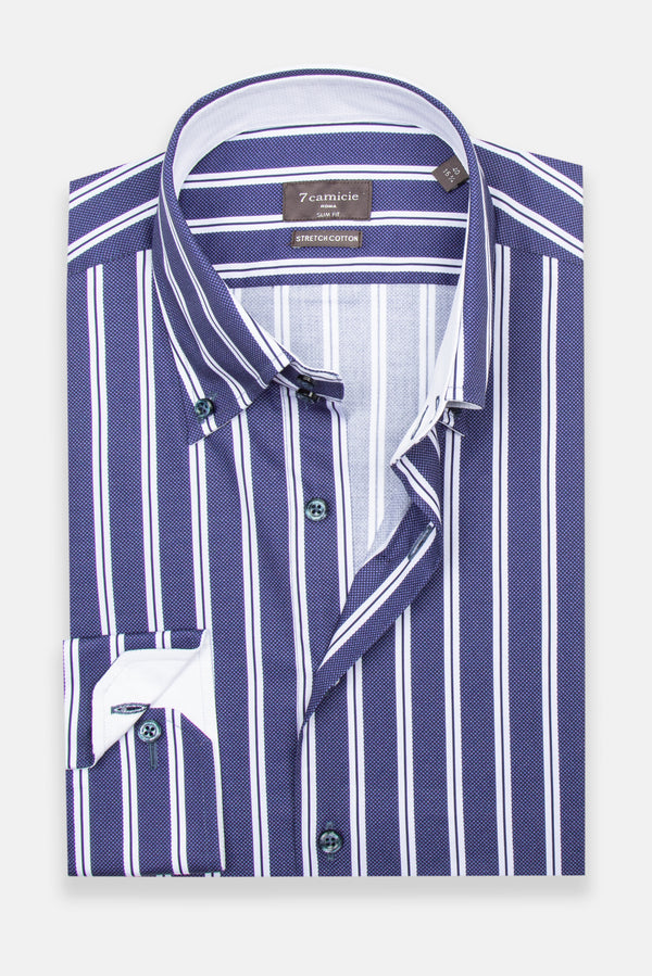 Roma Sport Poplin Stretch Man Shirt Blue White