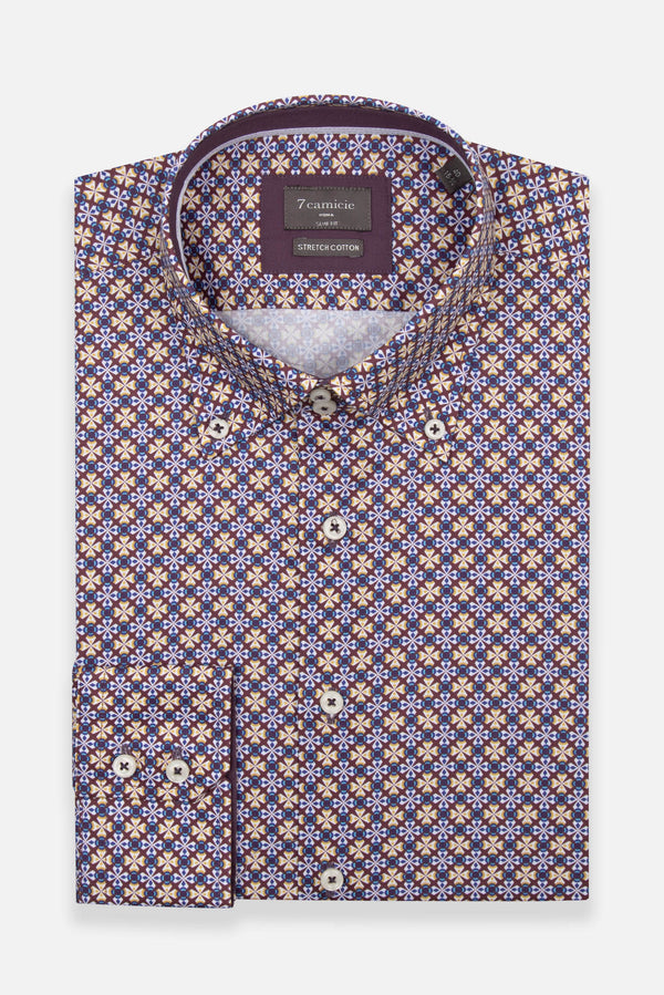 Camicia Uomo Roma Iconic Popelin Stretch Viola Bianco