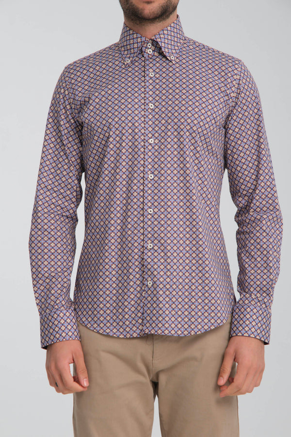 Camicia Uomo Roma Iconic Popelin Stretch Viola Bianco