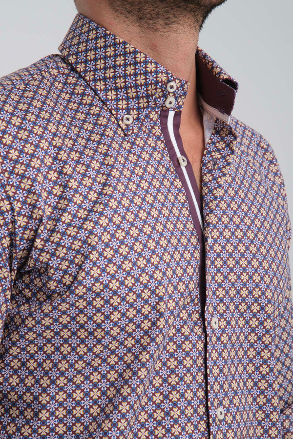 Camicia Uomo Roma Iconic Popelin Stretch Viola Bianco