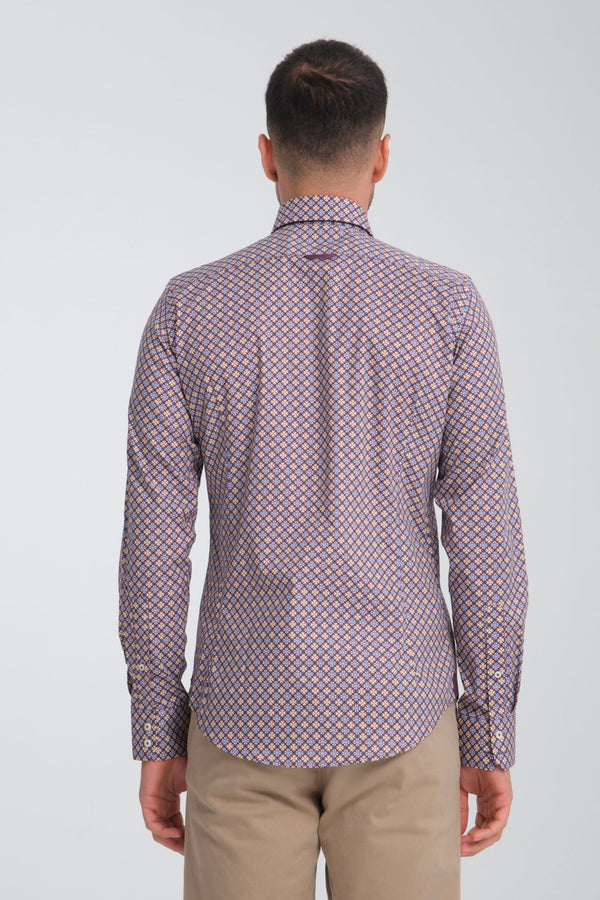 Camicia Uomo Roma Iconic Popelin Stretch Viola Bianco