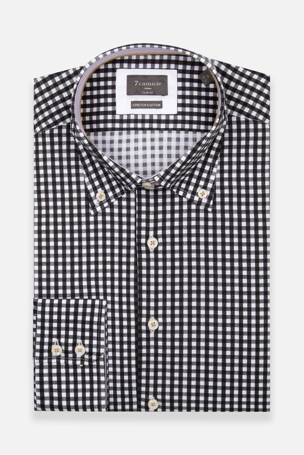 Camicia Uomo Roma Iconic Popelin Stretch Nero Bianco