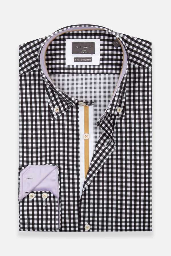 Camicia Uomo Roma Iconic Popelin Stretch Nero Bianco