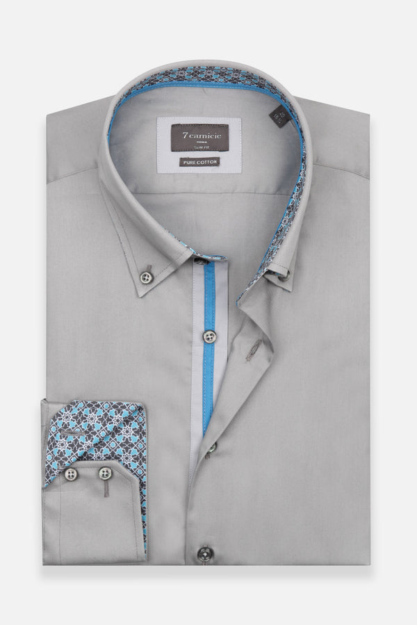 Camicia Uomo Roma Iconic Satin Grigio