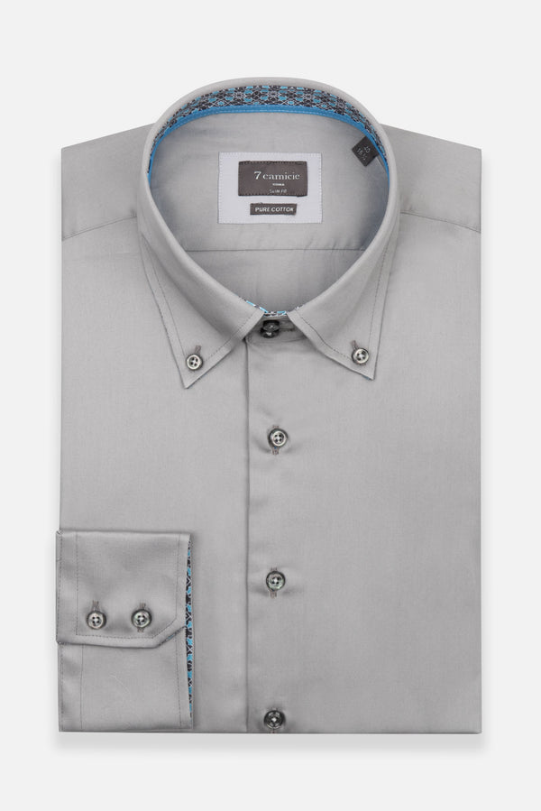 Camicia Uomo Roma Iconic Satin Grigio