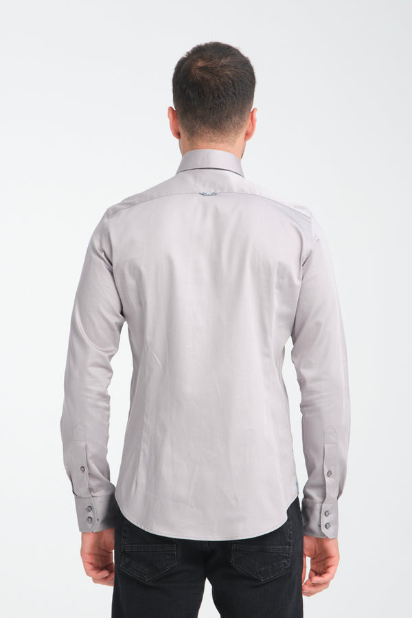 Camicia Uomo Roma Iconic Satin Grigio