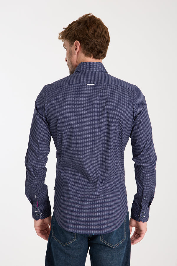 Camisa Hombre Roma Iconic Popelin Stretch Azul Blanco