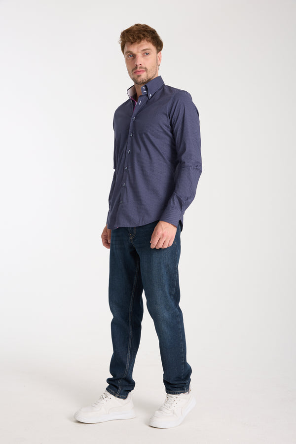 Camisa Hombre Roma Iconic Popelin Stretch Azul Blanco