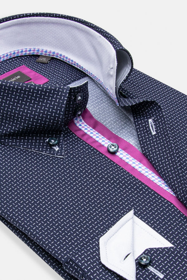 Camisa Hombre Roma Iconic Popelin Stretch Azul Blanco
