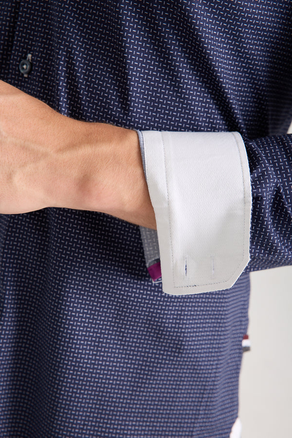 Camisa Hombre Roma Iconic Popelin Stretch Azul Blanco