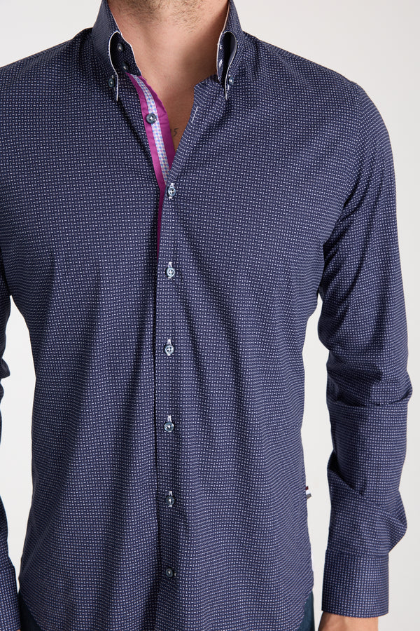 Camisa Hombre Roma Iconic Popelin Stretch Azul Blanco