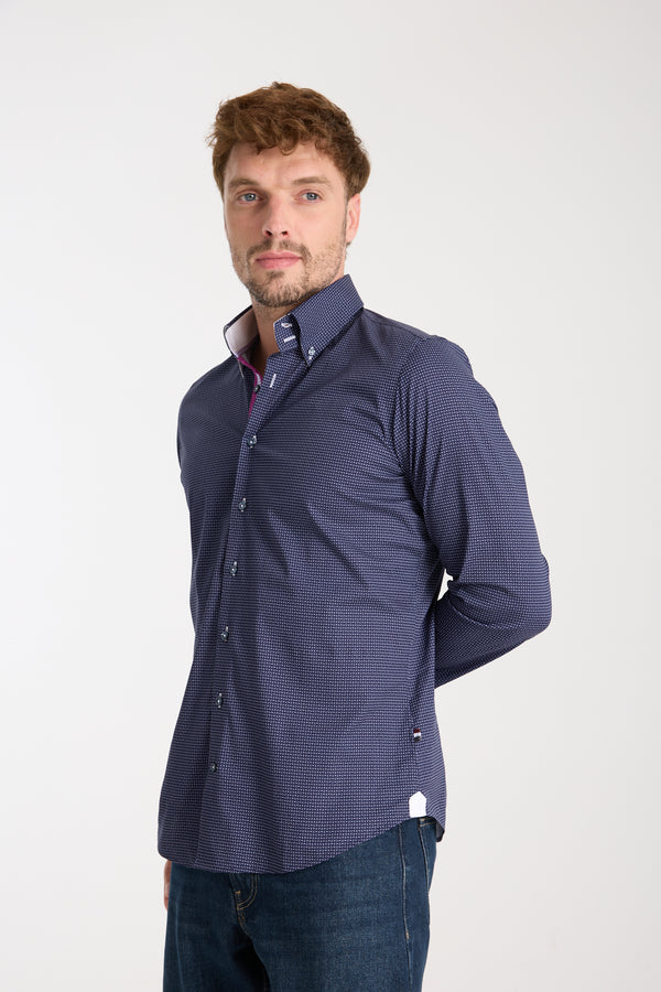 Camisa Hombre Roma Iconic Popelin Stretch Azul Blanco