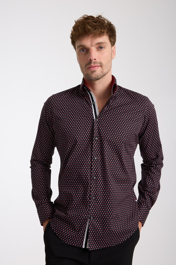 Camisa Hombre Roma Iconic Popelin Stretch Negro Rojo