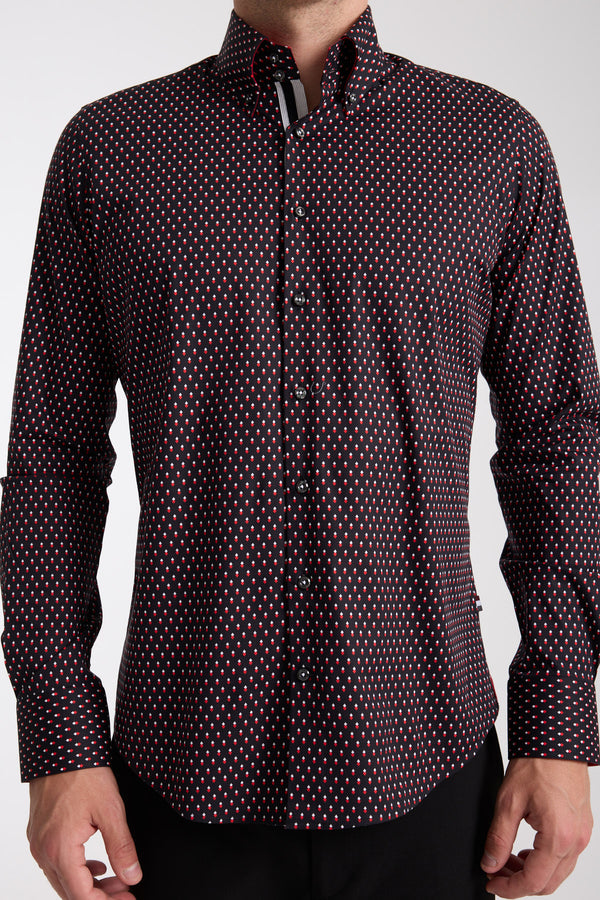 Camisa Hombre Roma Iconic Popelin Stretch Negro Rojo