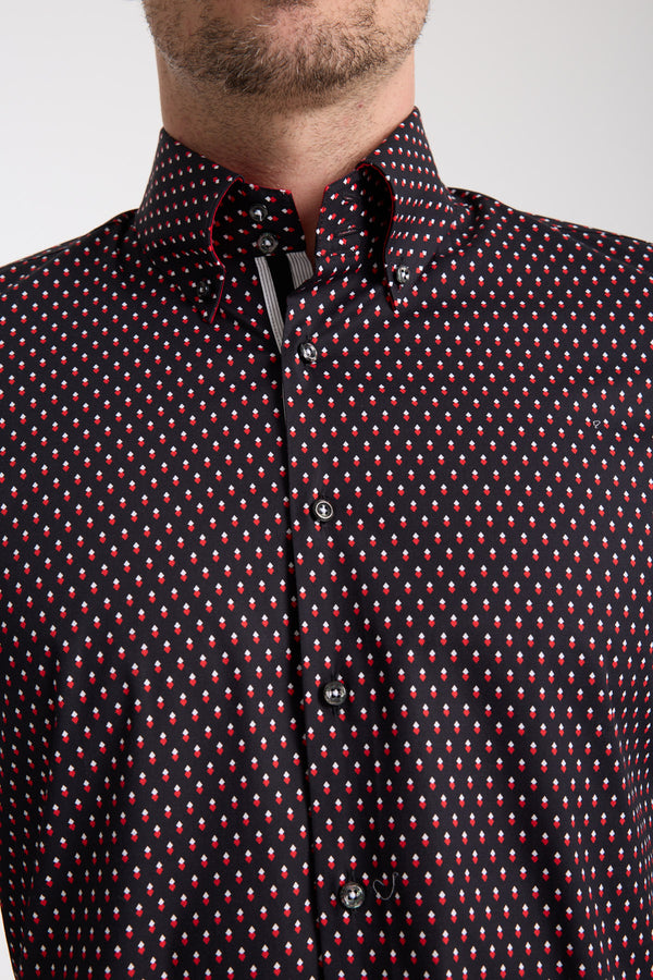 Camisa Hombre Roma Iconic Popelin Stretch Negro Rojo