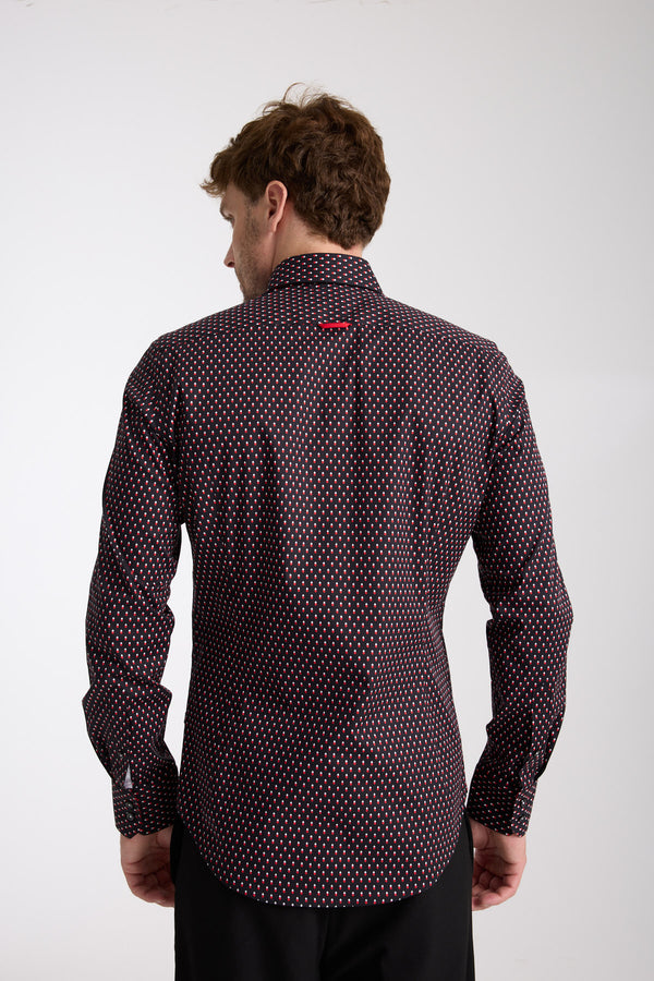 Camisa Hombre Roma Iconic Popelin Stretch Negro Rojo