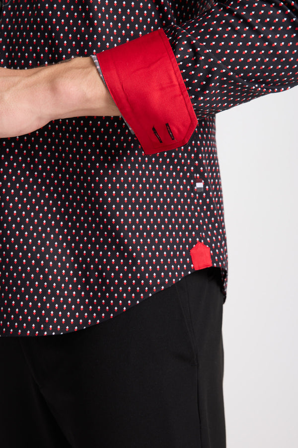 Camisa Hombre Roma Iconic Popelin Stretch Negro Rojo