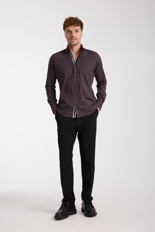 Camisa Hombre Roma Iconic Popelin Stretch Negro Rojo
