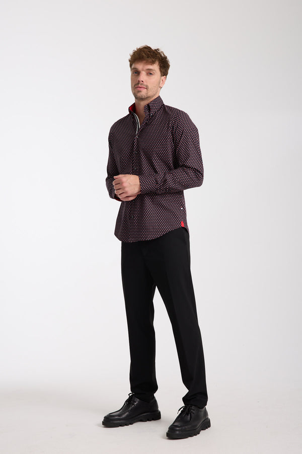 Camisa Hombre Roma Iconic Popelin Stretch Negro Rojo