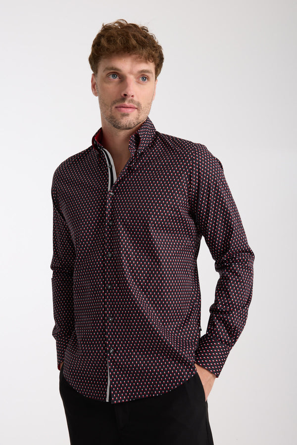Camisa Hombre Roma Iconic Popelin Stretch Negro Rojo