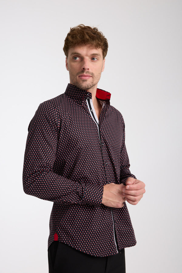 Camisa Hombre Roma Iconic Popelin Stretch Negro Rojo