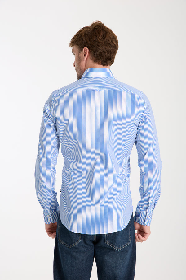 Camisa Hombre Roma Iconic Popelin Stretch Blanco Azul