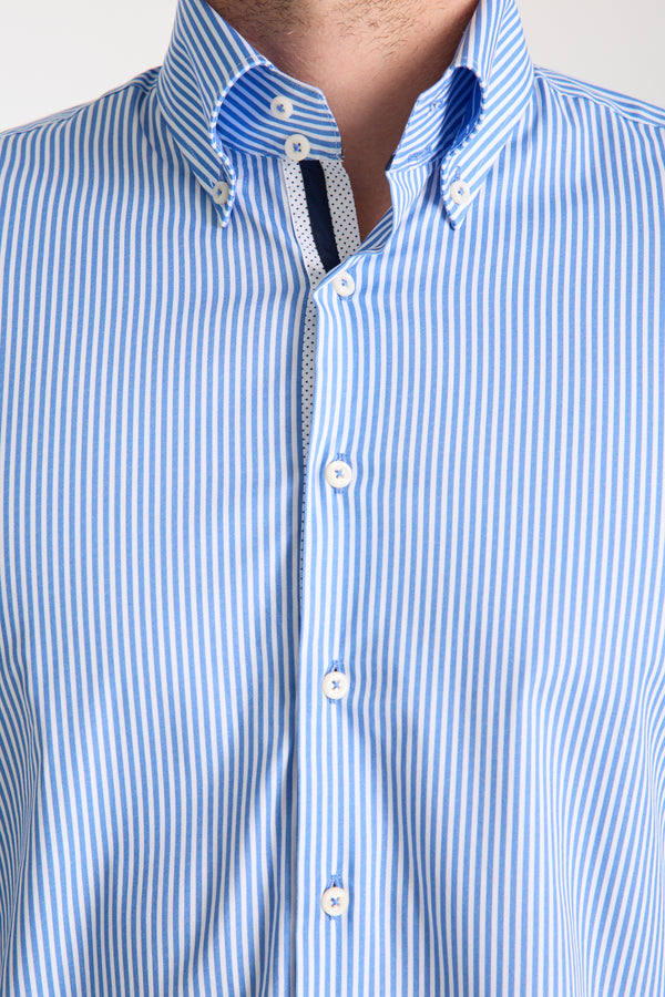 Camisa Hombre Roma Iconic Popelin Stretch Blanco Azul