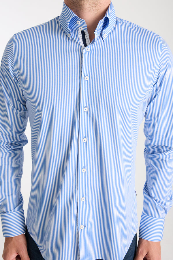 Camisa Hombre Roma Iconic Popelin Stretch Blanco Azul