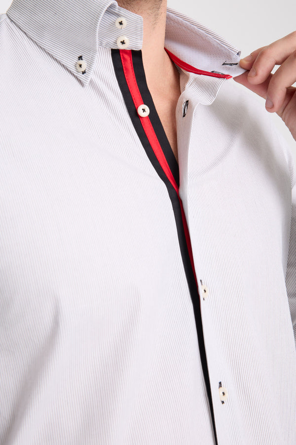 Camisa Hombre Roma Iconic Popelin Stretch Blanco Negro