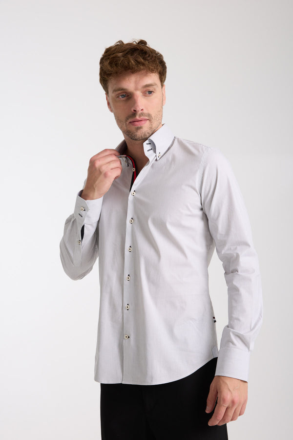Camisa Hombre Roma Iconic Popelin Stretch Blanco Negro