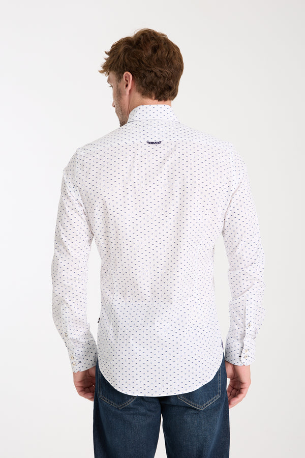 Camisa Hombre Roma Iconic Popelin Stretch Blanco Azul