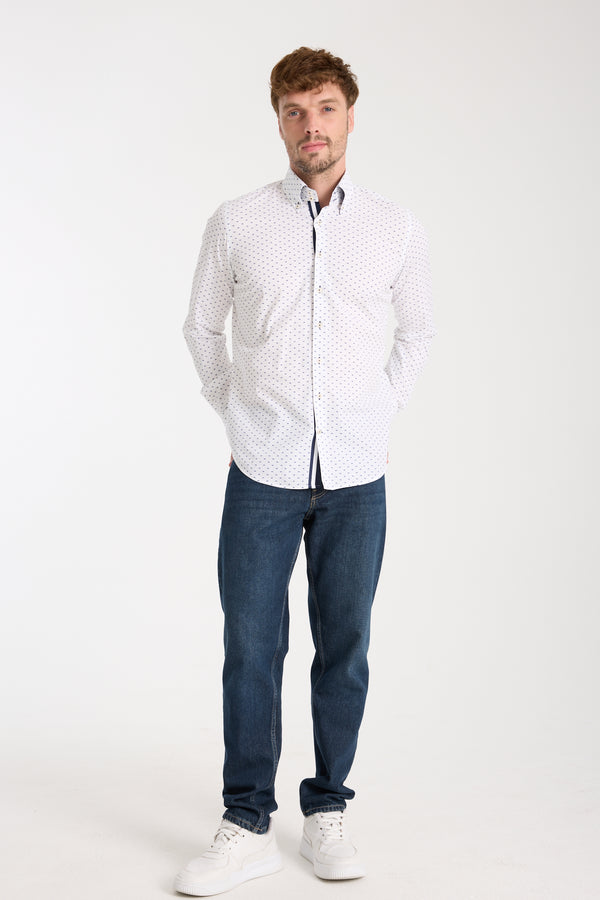 Camisa Hombre Roma Iconic Popelin Stretch Blanco Azul