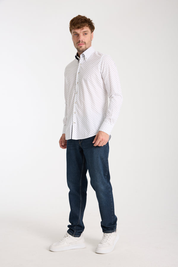 Camisa Hombre Roma Iconic Popelin Stretch Blanco Azul