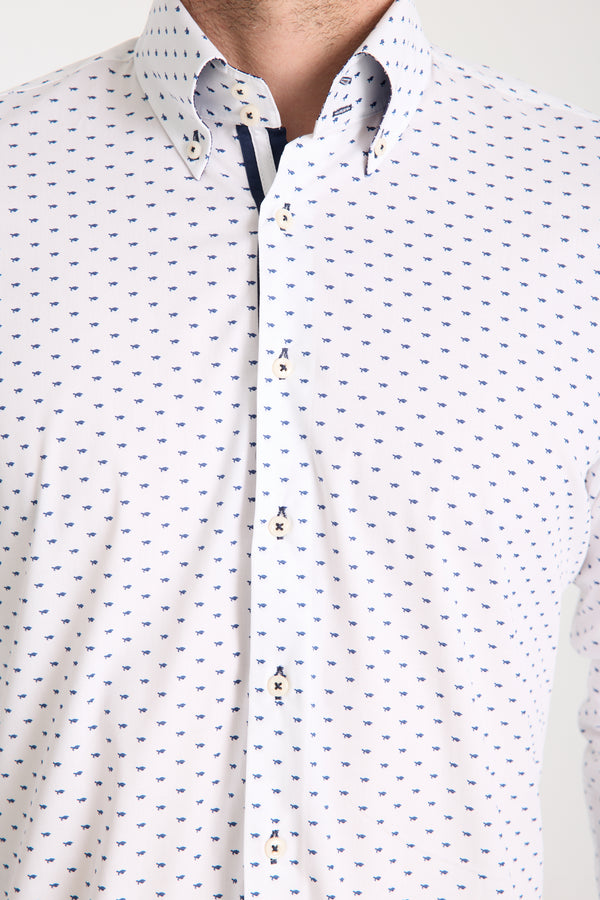 Camisa Hombre Roma Iconic Popelin Stretch Blanco Azul