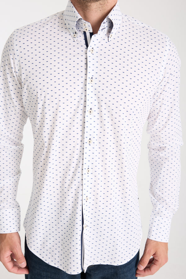 Camisa Hombre Roma Iconic Popelin Stretch Blanco Azul