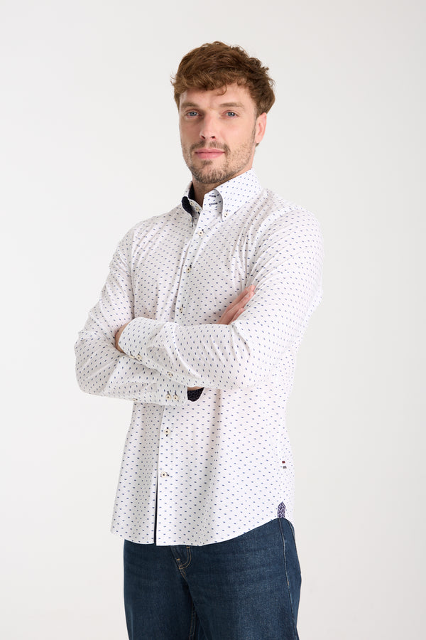 Camisa Hombre Roma Iconic Popelin Stretch Blanco Azul