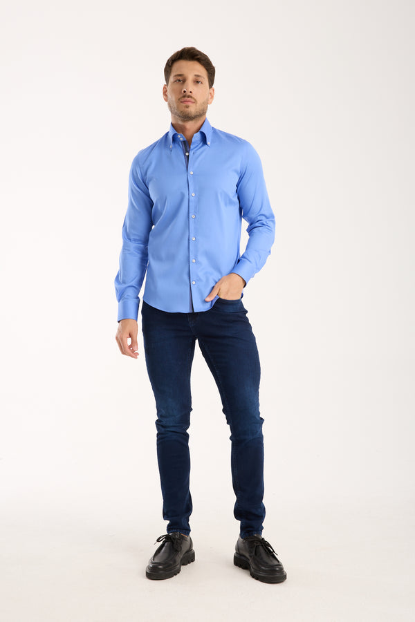 Roma Iconic Herren Hemd Satin Hellblau