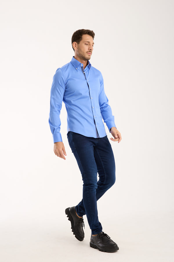 Roma Iconic Herren Hemd Satin Hellblau