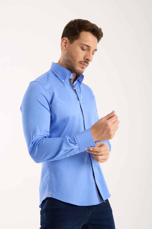 Roma Iconic Herren Hemd Satin Hellblau