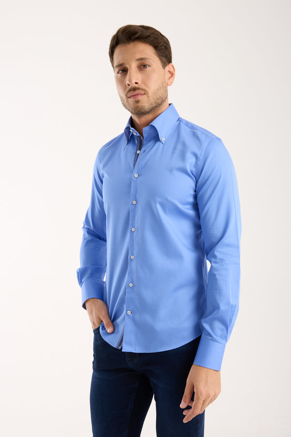 Roma Iconic Herren Hemd Satin Hellblau