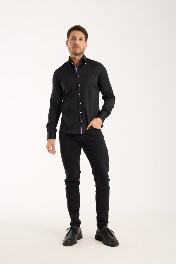 Chemise Homme Roma Iconic Satin Noir