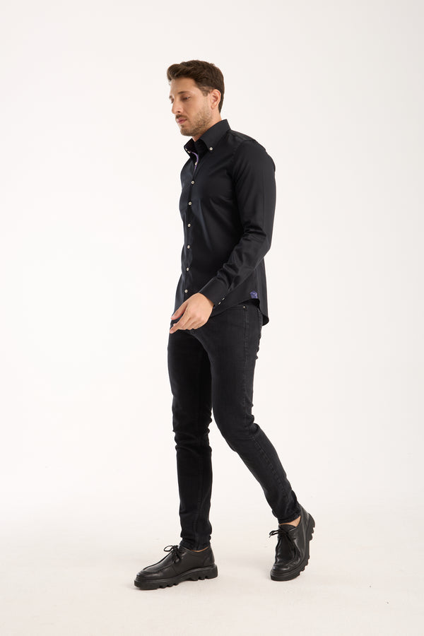 Chemise Homme Roma Iconic Satin Noir