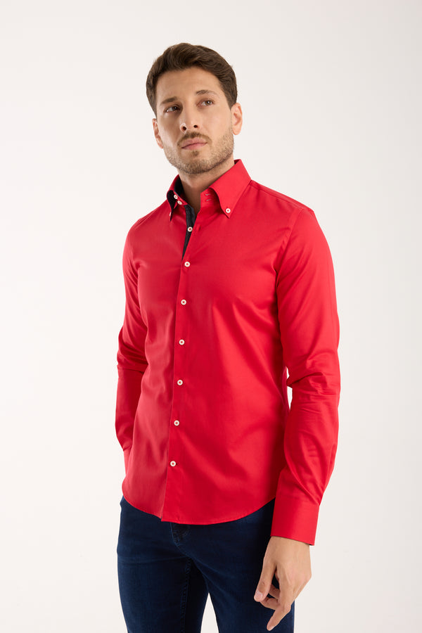 Camicia Uomo Roma Iconic Satin Rosso