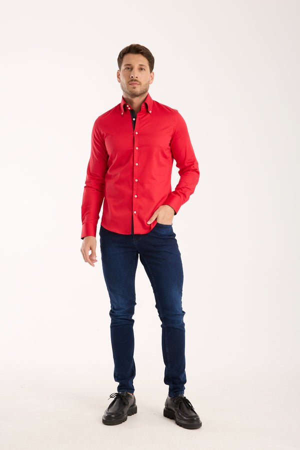 Camicia Uomo Roma Iconic Satin Rosso